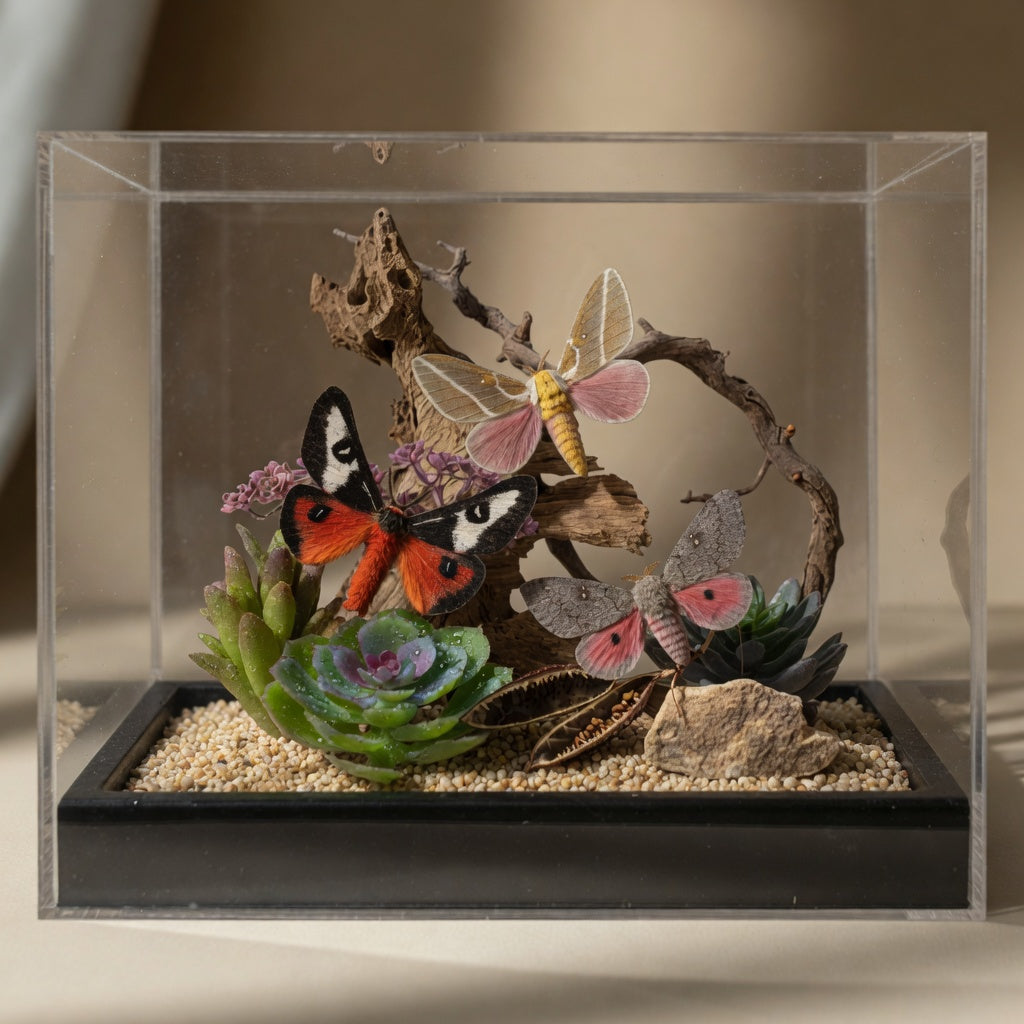 Sphingicampa & Hemileuca Desert Moth Trio Diorama – Natural History Display 6x8x6 Acrylic