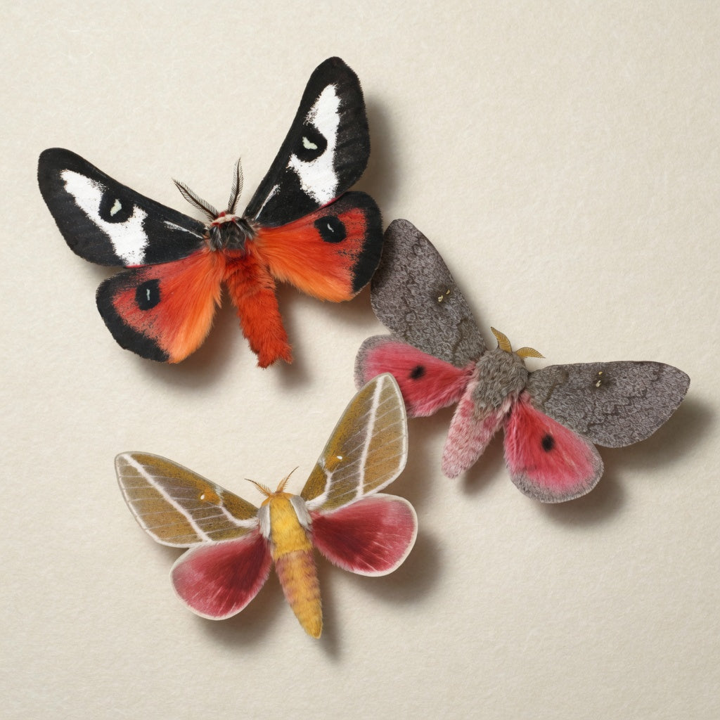 Sphingicampa & Hemileuca Desert Moth Trio Diorama – Natural History Display 6x8x6 Acrylic