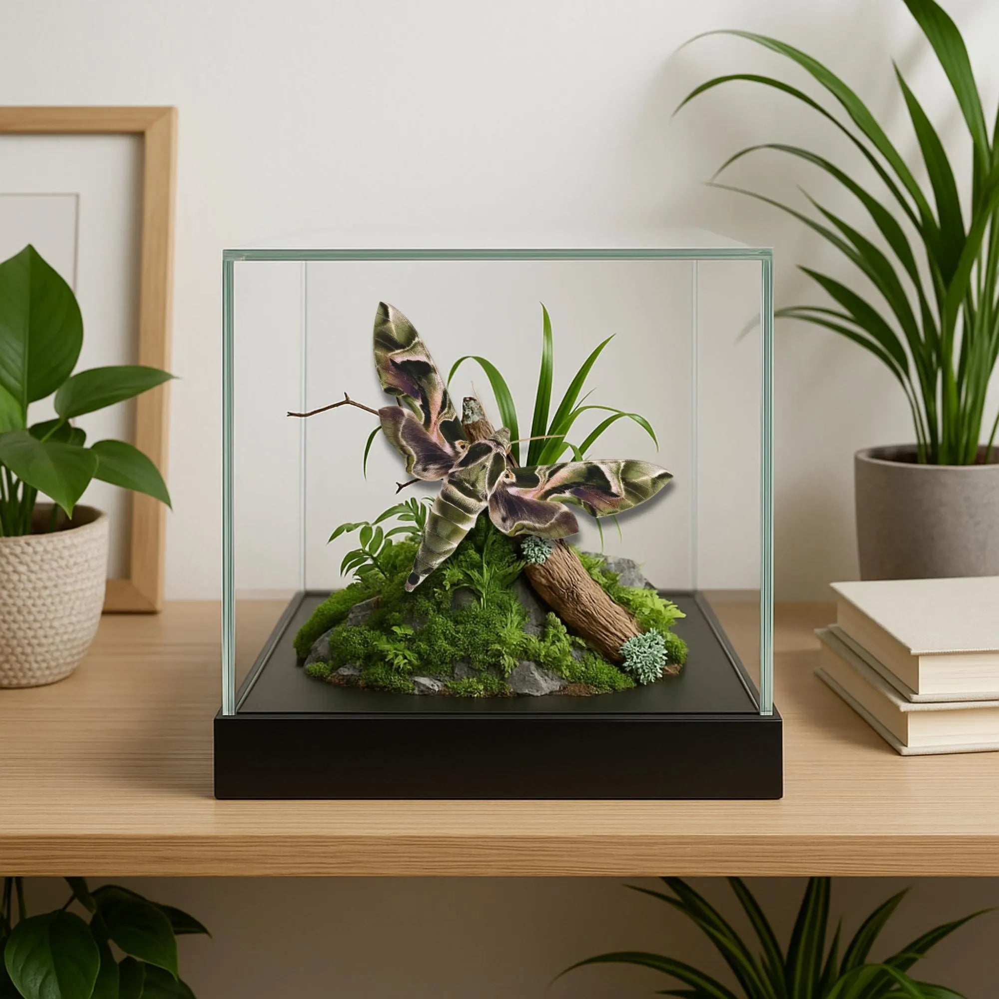 Daphnis nerii Moth Diorama – 6×6×6 Acrylic Display