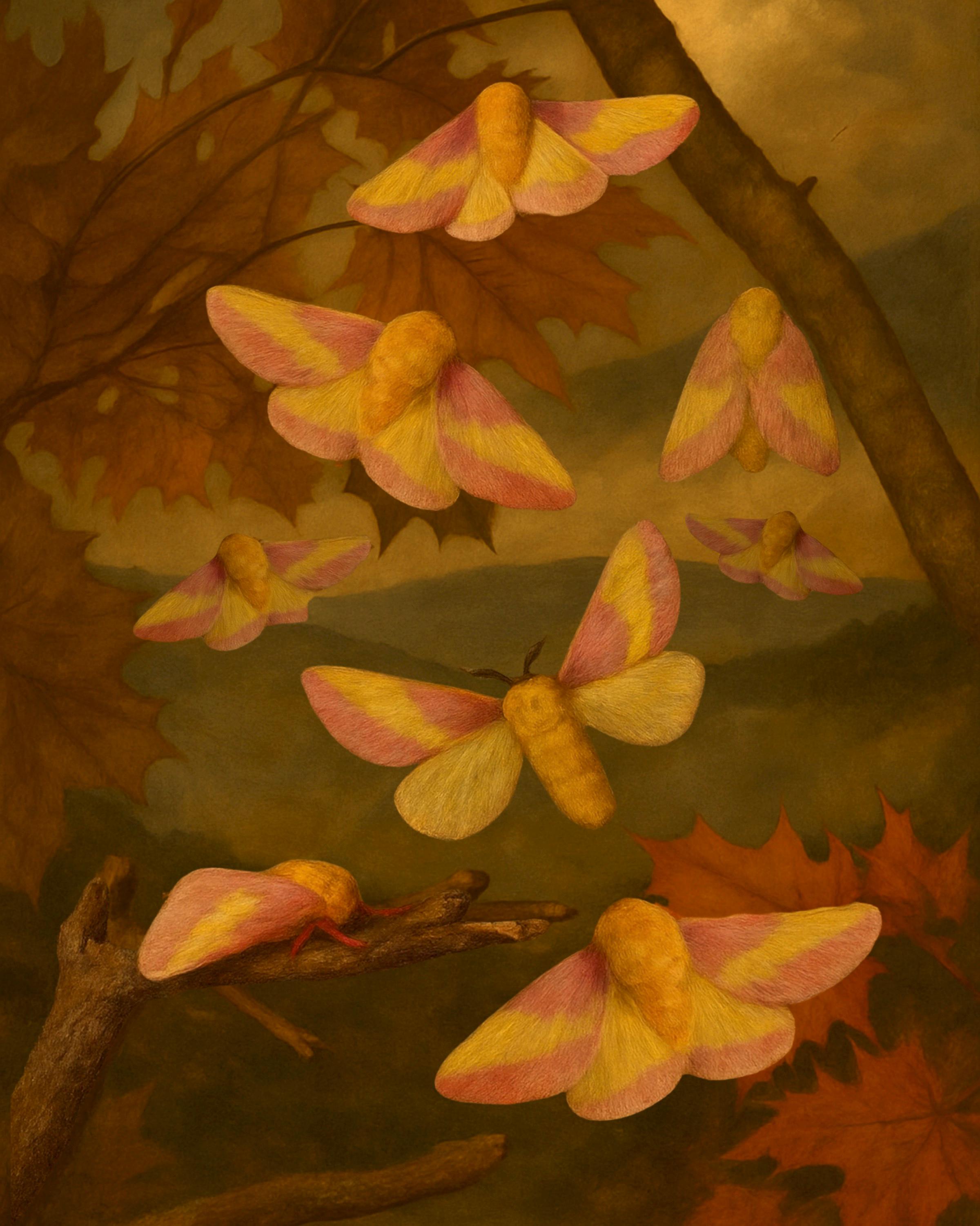 Framed Rosy Maple Moth Print – Dryocampa rubicunda Vintage Natural History Wall Art 8x10