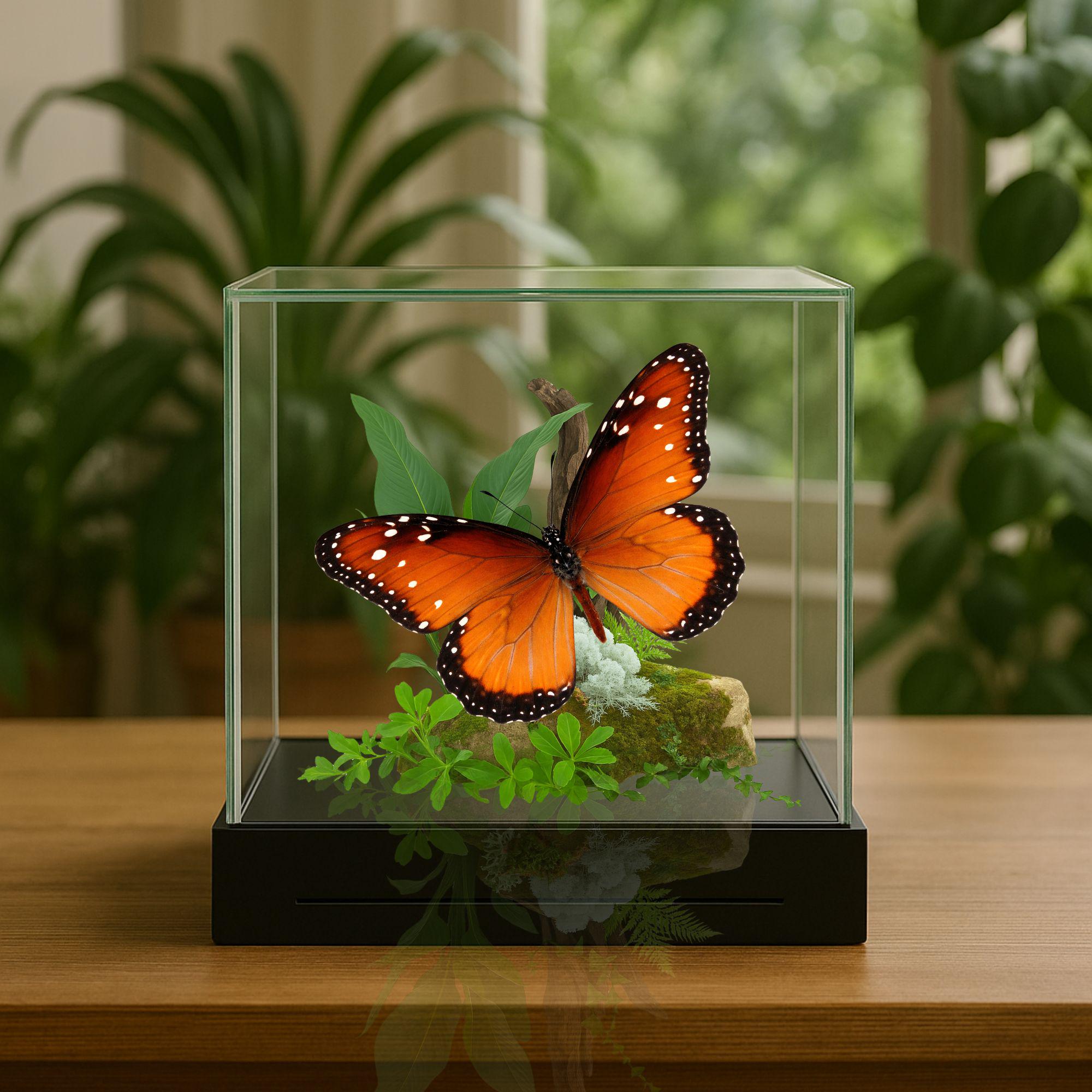 Danaus gilippus Butterfly Diorama – 6×6×6 Acrylic Display