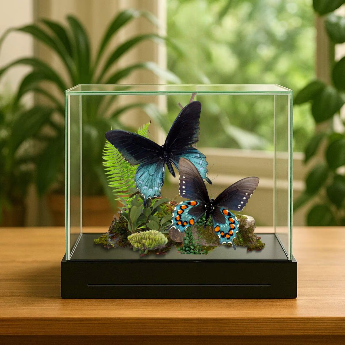 Battus philenor Pipevine Swallowtail Pair Diorama – Dorsal & Ventral Display 6x6x6 Acrylic