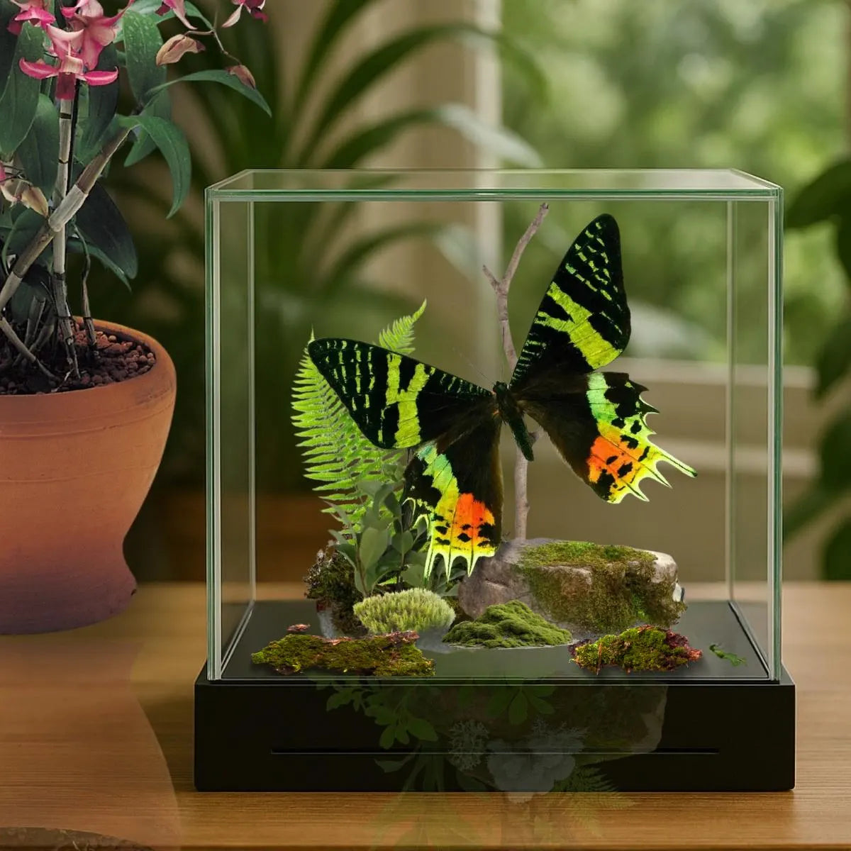 Chrysiridia rhipheus Moth Diorama – 6×6×6 Acrylic Display