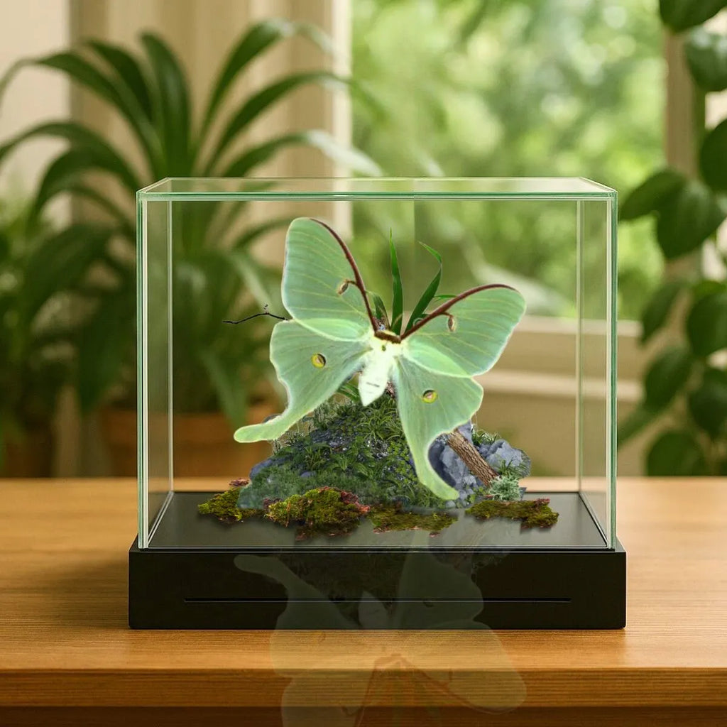 Actias luna Luna Moth Diorama – Natural History Display 6x8x6 Acrylic