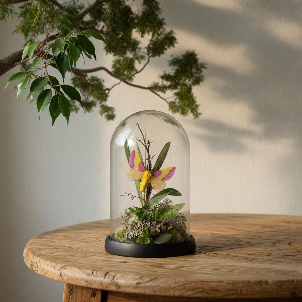 Dryocampa rubicunda Rosy Maple Moth Cloche Dome Diorama – Natural History Display 6x4 Acrylic