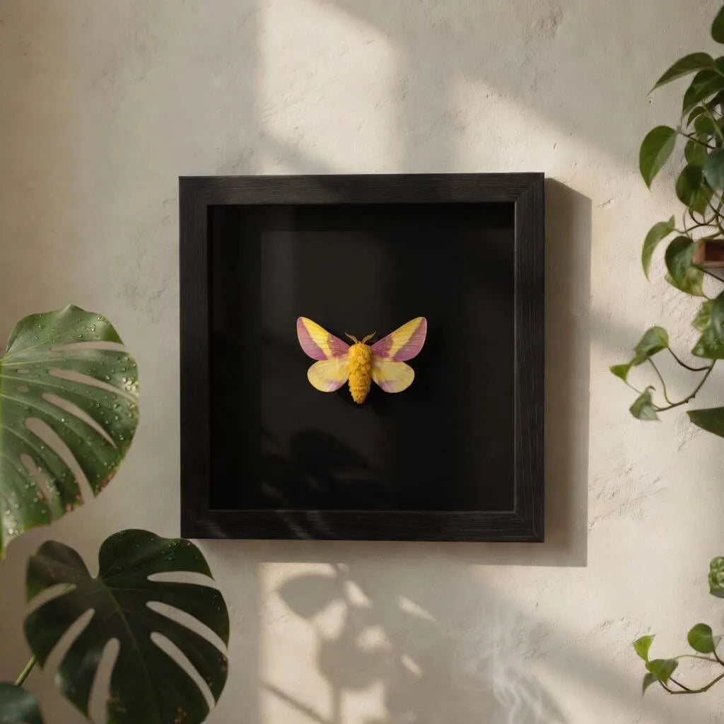 Framed Rosy Maple Moth Specimen (Dryocampa rubicunda)
