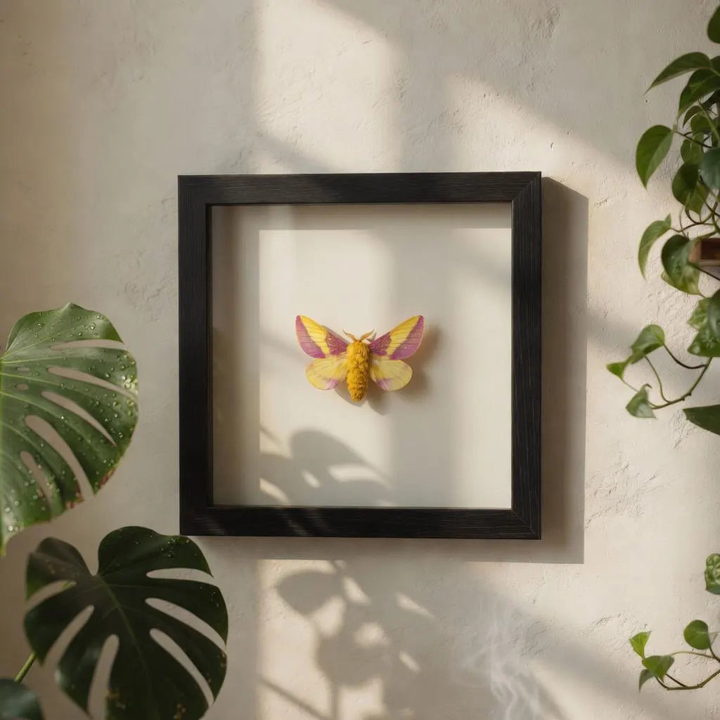 Framed Rosy Maple Moth Specimen (Dryocampa rubicunda)