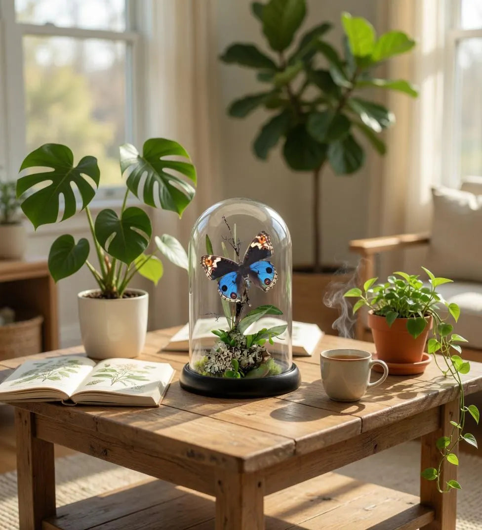 Junonia orithya Blue Buckeye Butterfly Cloche Dome Diorama – Natural History Display 6x4 Acrylic