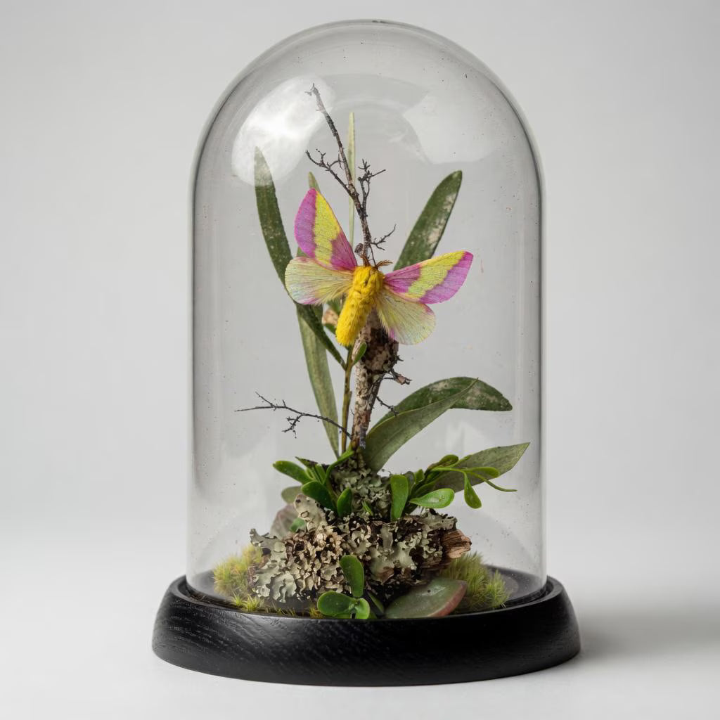 Dryocampa rubicunda Rosy Maple Moth Cloche Dome Diorama – Natural History Display 6x4 Acrylic