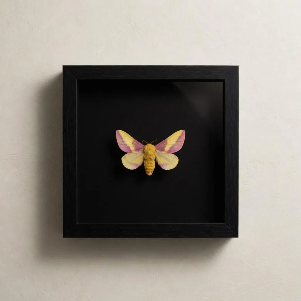 Framed Rosy Maple Moth Specimen (Dryocampa rubicunda)
