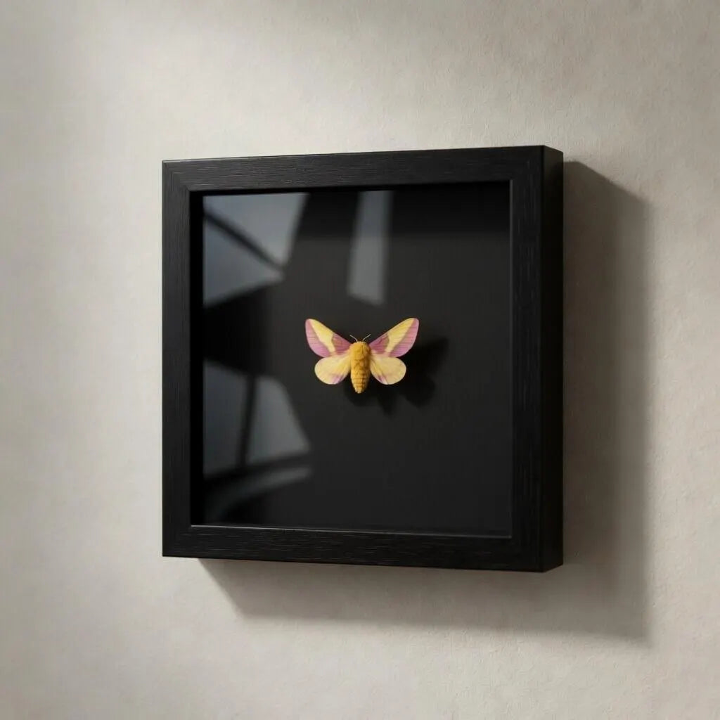 Framed Rosy Maple Moth Specimen (Dryocampa rubicunda)