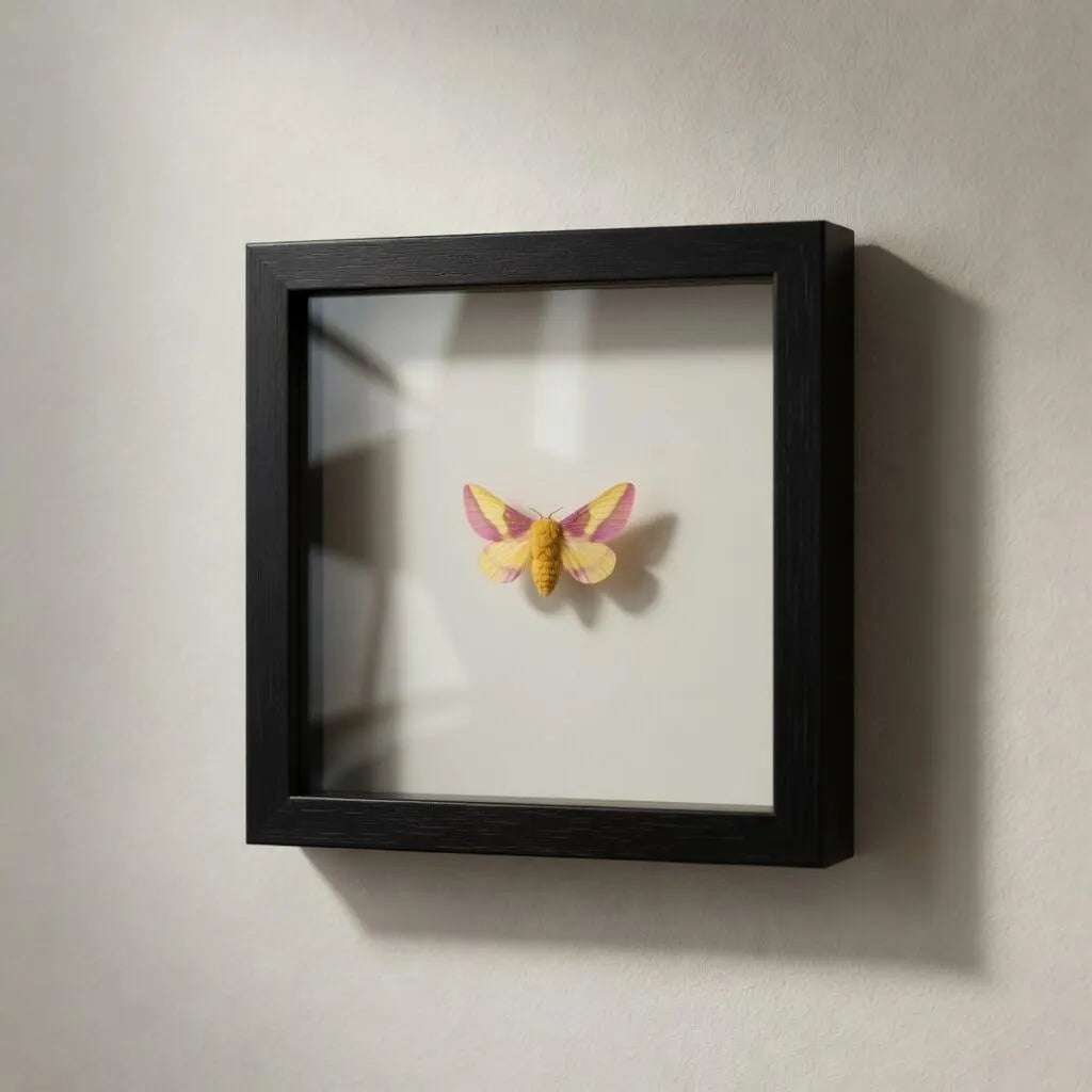 Framed Rosy Maple Moth Specimen (Dryocampa rubicunda)