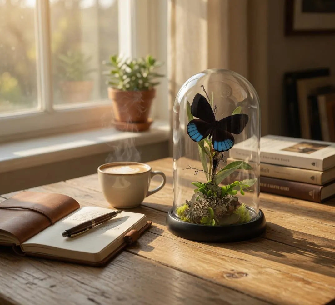 Eunica norica Blue Emperor Butterfly Cloche Dome Diorama – Natural History Display 6x4 Acrylic